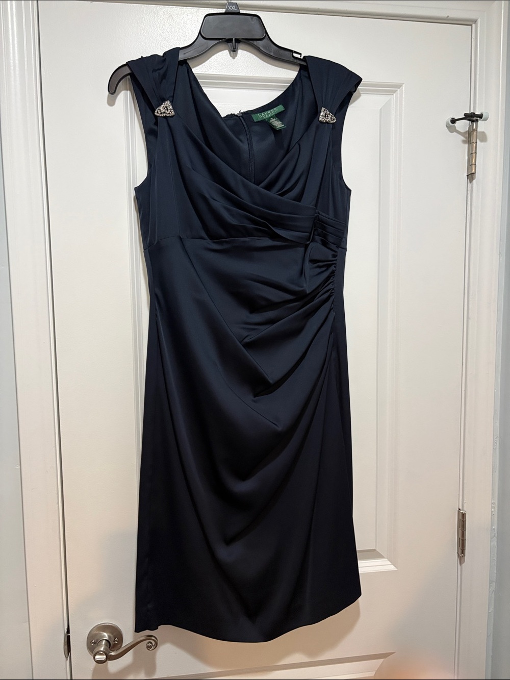 Lauren Ralph Lauren Navy Sleeveless Draped Cocktail Dress